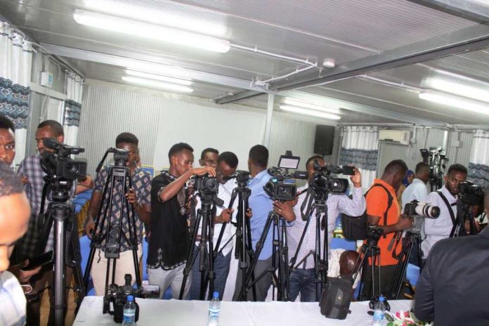 Journalists during assignment in Mogadishu. | Photo credit/SJS.