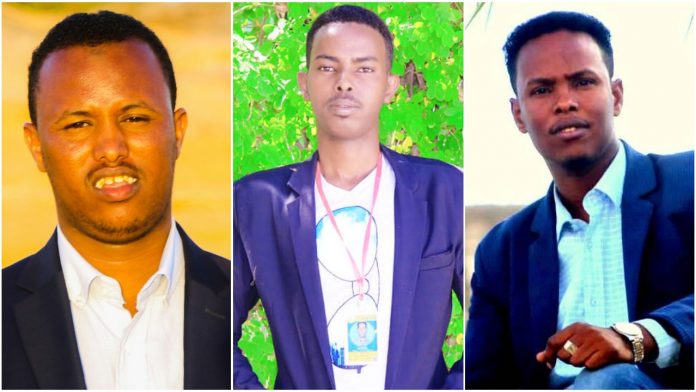 Three journalists in Garowe: Shareco Yasin Shareco (left); Adan Sheekeeye (centre) and Abdiqani Ahmed Mohamed (right).