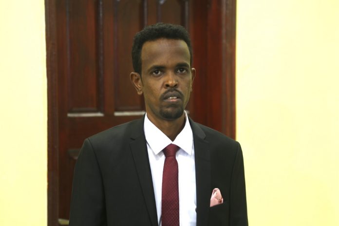 Goobjoog journalist, Abdiaziz Ahmed Gurbiye appears before the Banadir Regional Court on Thursday 23 July, 2020.