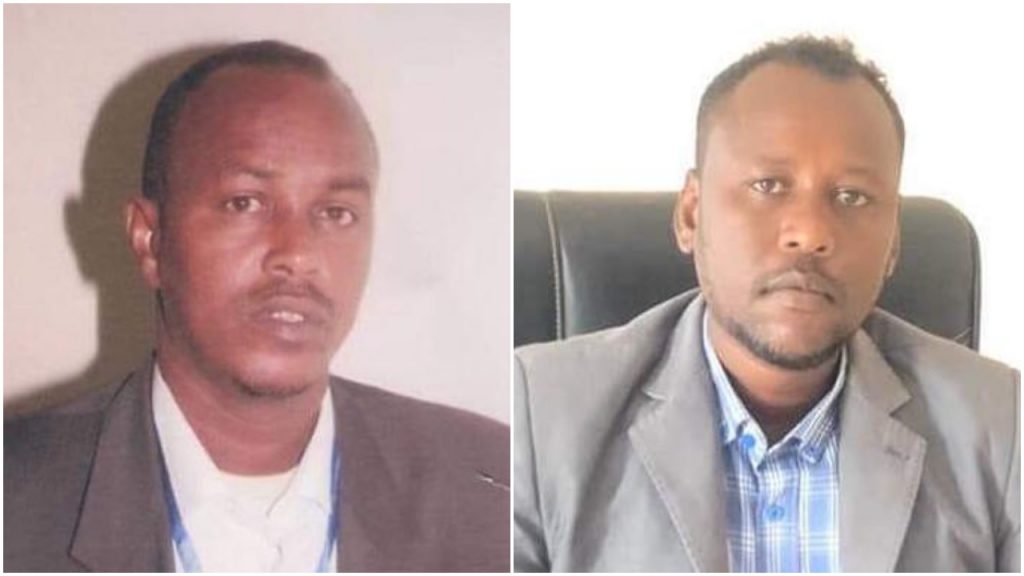 Director of Radio Markabley, Ahmed Omar Salihi (left) and editor Yahye Abdirisak Sofe (right) were briefly detained in Bardhere town, Gedo region by NISA officers on Monday 2  November, 2020.