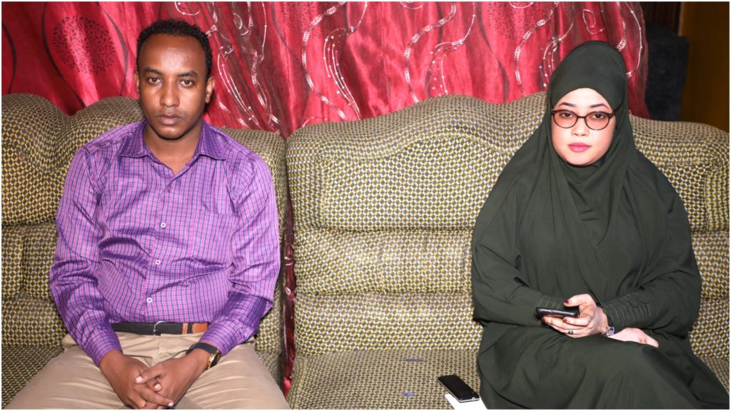 Journalist Abduqadir Mohamed Nur (left) elected as the union representative beating his challenger,  Rahma Mohamed Sheikh (right) on Sunday 30 May, 2021. | Photo/ Mohamed Jibril for SJS.