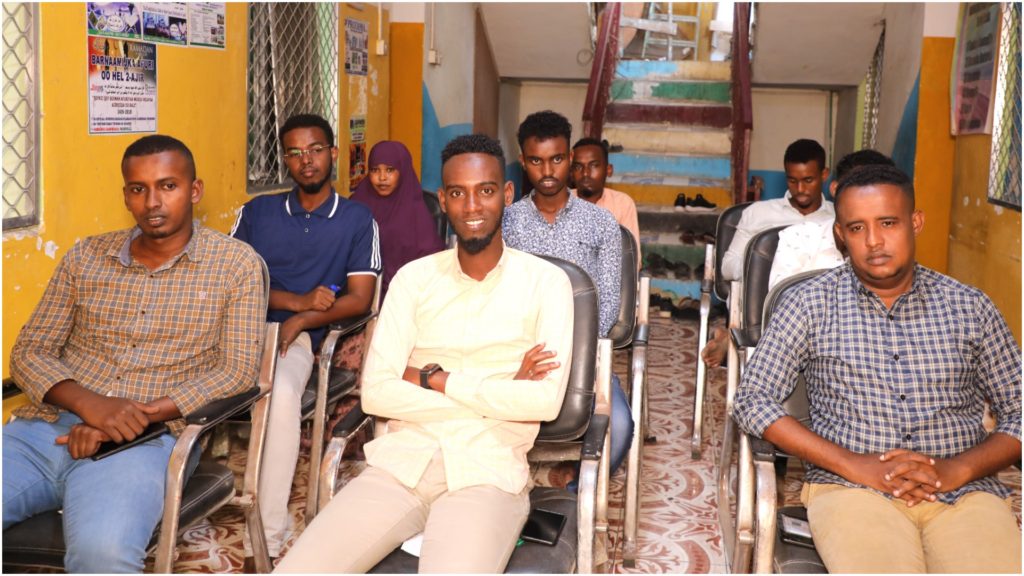 Journalists at Risaala Media Corporation await voting to elect their union representative in Mogadishu, on Sunday 30 May, 2021. | Photo/ Mohamed Jibril for SJS.