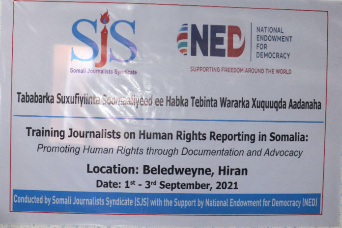 SJS commences human rights journalism training for 25 journalists in Beledweyne on Wednesday 1 September 2021.