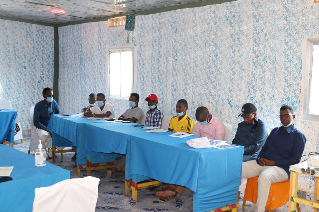 Journalists attend the start of the three-day training on human rights reporting in Beledweyne, Hiiraan region on Wednesday 1 September 2021. | PHOTO CREDIT/SJS.