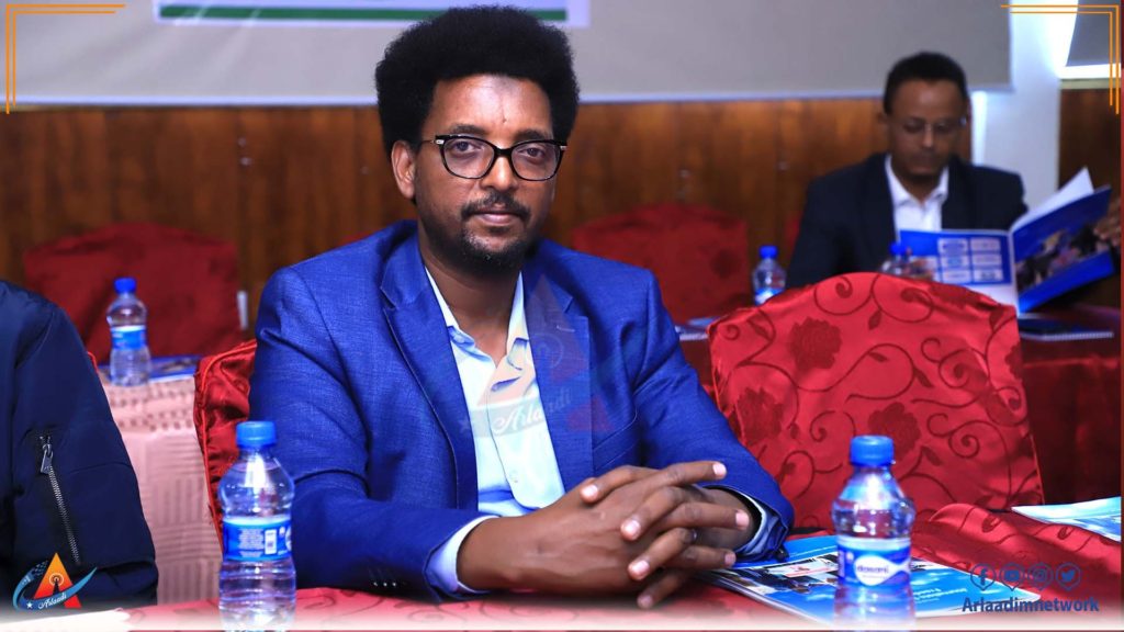 Abukar Albadri, Somalia Programme Coordinator for International Media Support (IMS) and FOJO Media Institute, attended the SMSJ report launch at Jazeera Hotel, Mogadishu, Thursday 23 June, 2022. | PHOTO/Arlaadi Media Network.