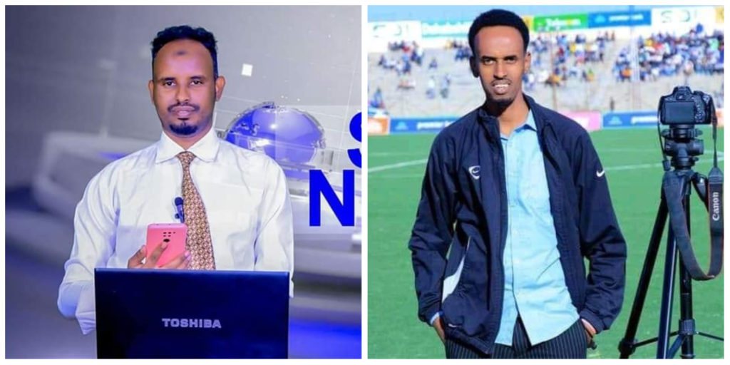 SomNews TV journalists Mohamed Mohamud Koronto and Mahdi Siyad. | PHOTO/Courtesy.