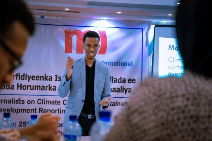 Abdirahman Jeylani Mohamed (known as Adani), the Director of Arladi Media Network, who is also SJS member is pictured during SJS a recent journalists' training. | PHOTO Credit /SJS.