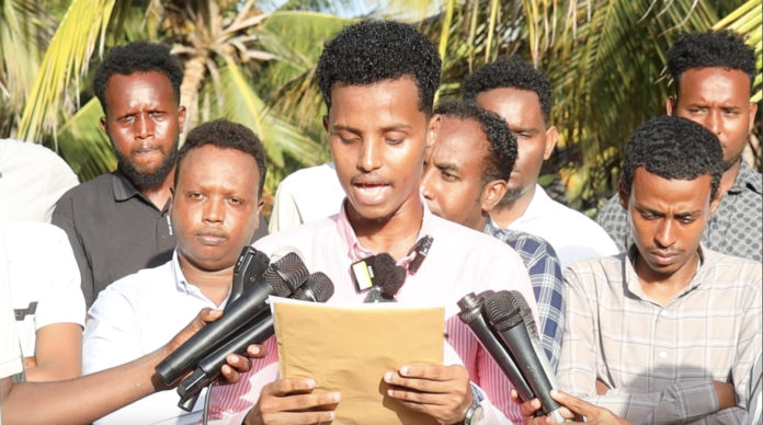 SJS Secretary of Information and Human Rights, Mohamed Bulbul addresses media during the joint press release. | PHOTO/SJS.