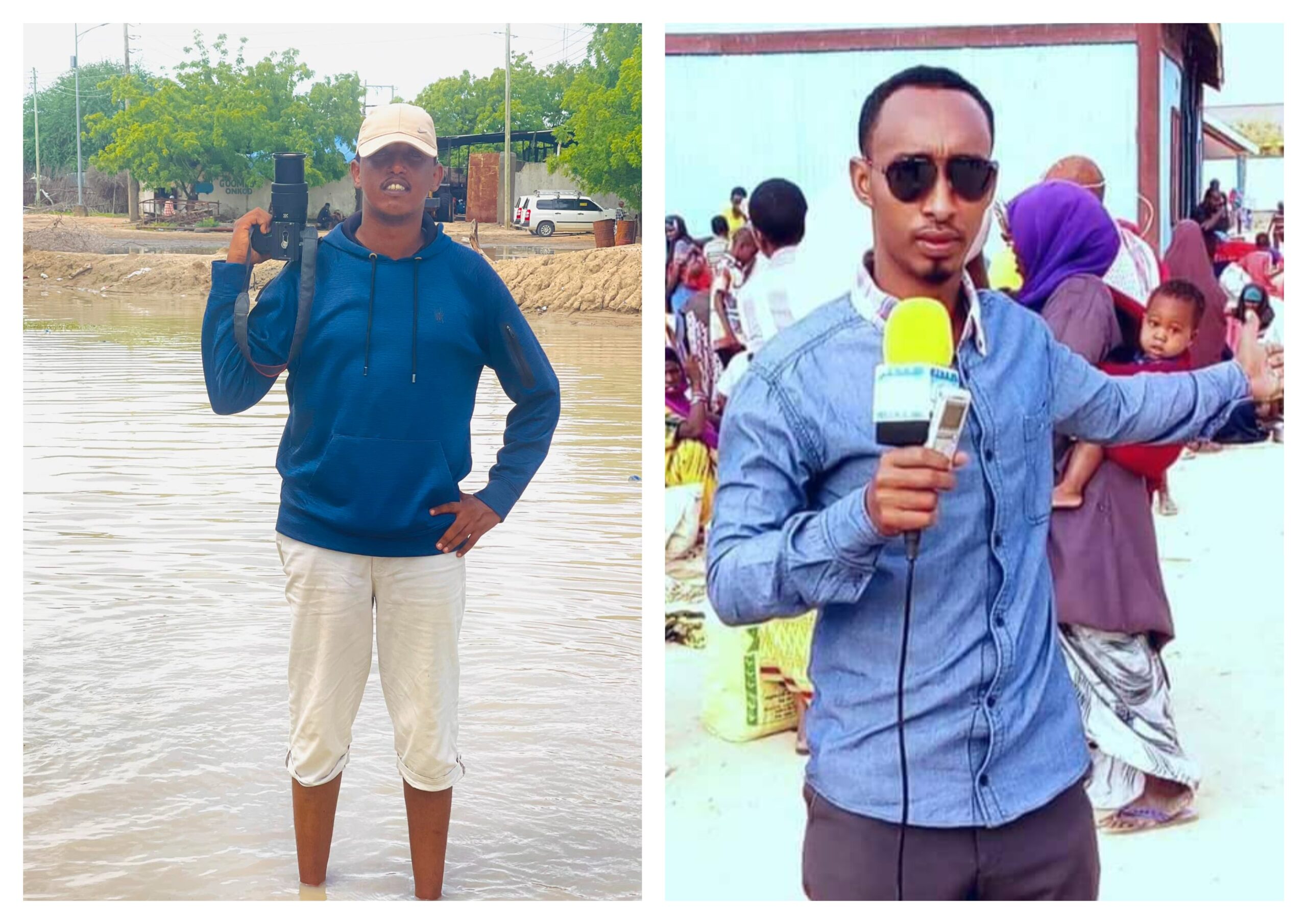 Journalists Sharma'arke Abdi Mahdi and Abdinur Hayi Hashi. | PHOTO/Courtesy/SJS.