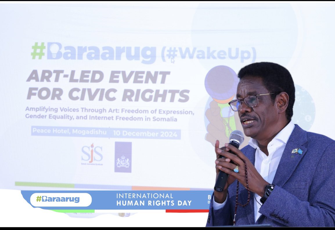 The Minister of Security of the Somali Federal Government, General Abdullahi Sheikh Ismail (Fartaag), delivered the opening remarks at the launch of the Baraarug campaign in Mogadishu on December 10, 2024.