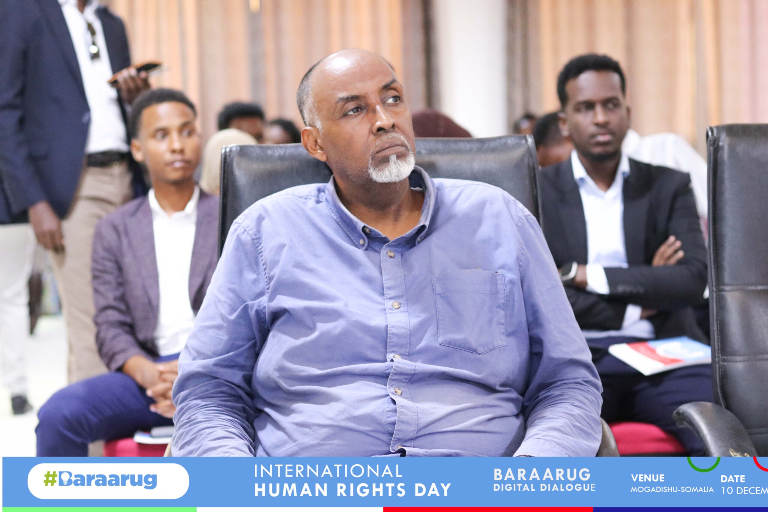 Diini Mohamed Diini, the former chair of the Somali Non-State Actors among panelists during the launch of the Baraarug campaign in Mogadishu on December 10, 2024. | PHOTO/SJS.