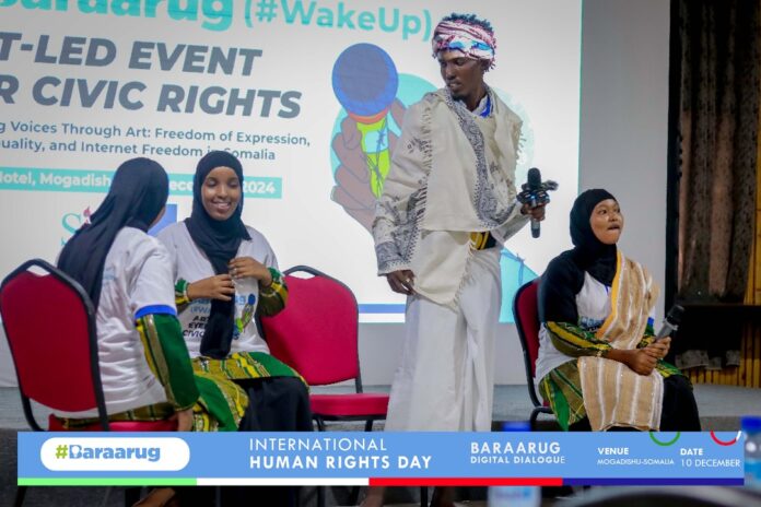 Performers staged a Somali art play as part of the launch of the Baraarug campaign in Mogadishu on December 10, 2024. | PHOTO/SJS.