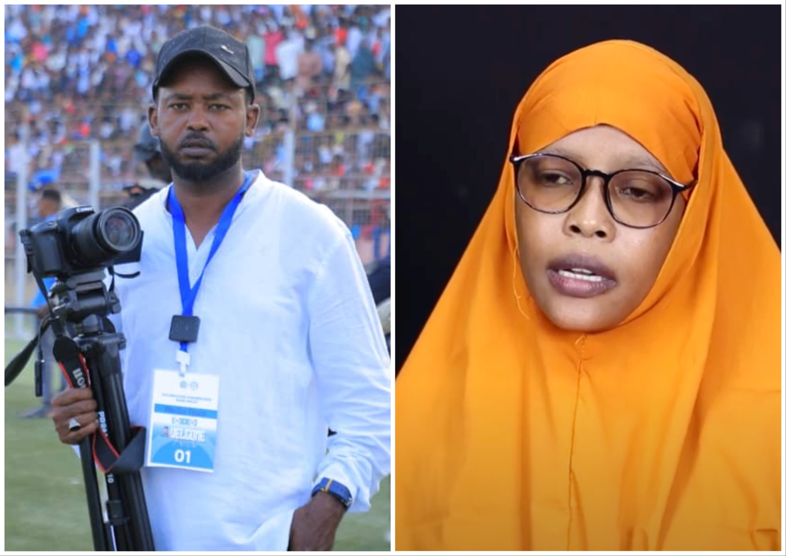 Anisa Hussein of Himilo Somali TV and Abdirahman Ahmed Hassan of Five Somali TV. | PHOTO/ Combined/SJS. Anisa Hussein of Himilo Somali TV and Abdirahman Ahmed Hassan of Five Somali TV. | PHOTO/ Combined/SJS.