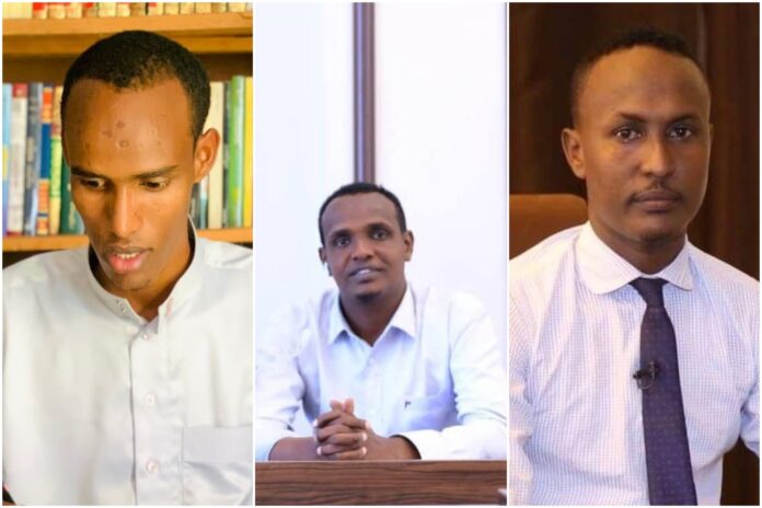 (From left to right) Nuh Farah Mahad (reporter, RTN TV), Mohamed Abdukadir (cameraman, RTN TV), and Mohamed Abdi Hassan (reporter, Five Somali TV). || PHOTO/Combined/SJS.