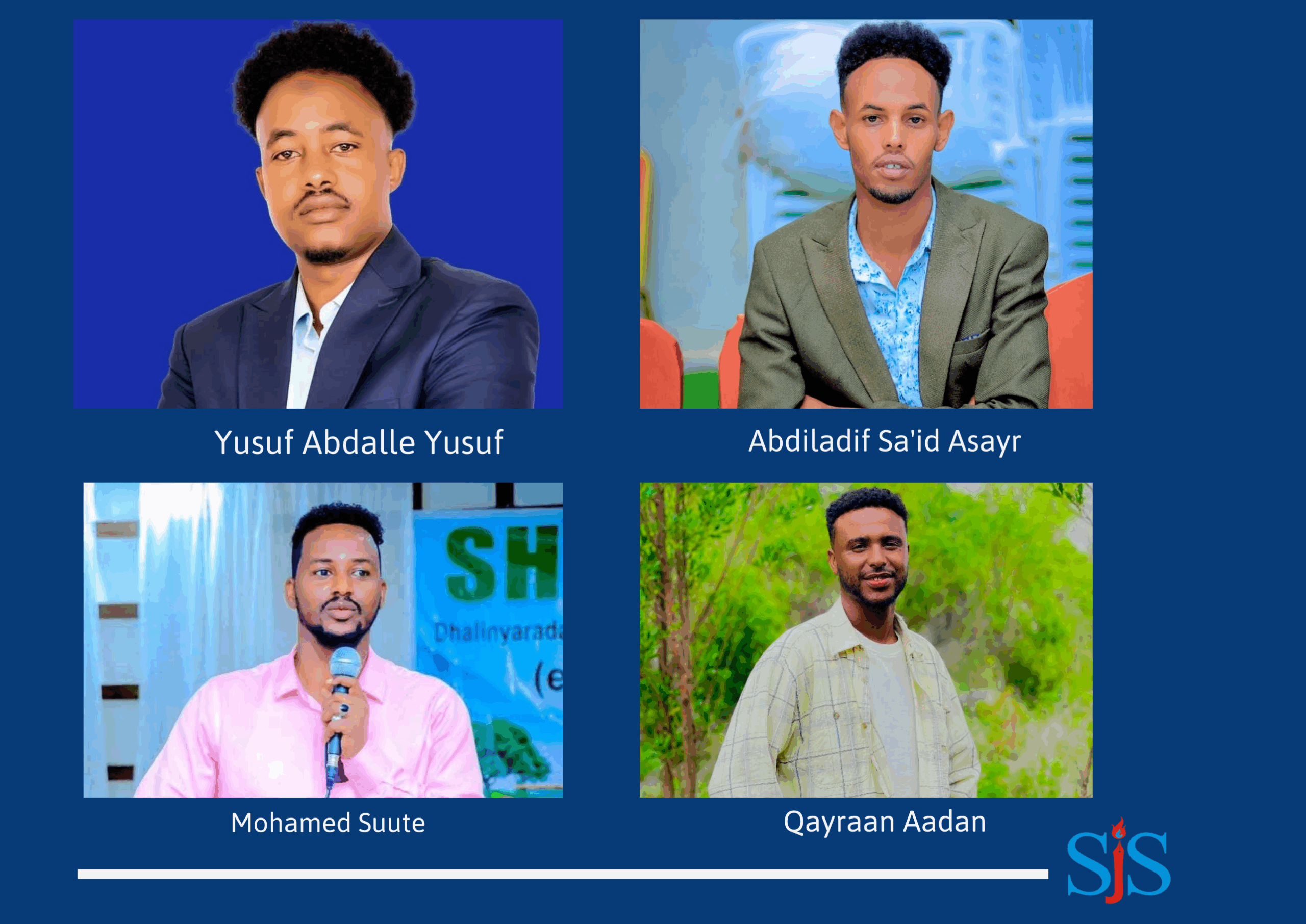 Photos from left to the right: Yusuf Abdalle Yusuf, Abdiladif Sa'id Asayr, Mohamed Suute and Qayraan Aadan. | SJS/Combined.