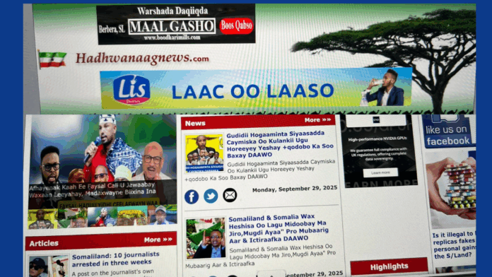 A screengrab of Hadhwanaag News website. | PHOTO/SJS.