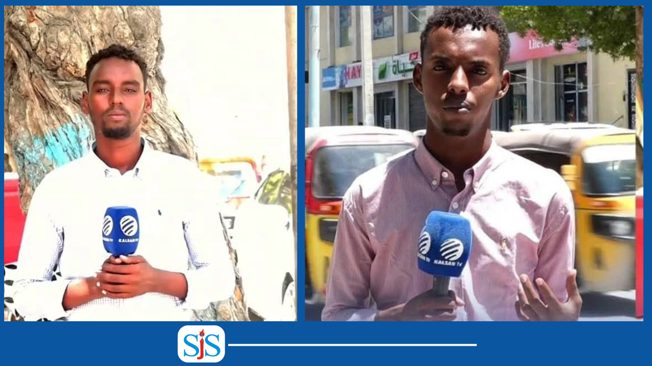 Feysal Abdi Farah, a reporter for Kalsan TV, and Hassan Mohamed Hashi. | PHOTO/SJS/Combined.